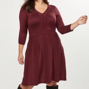 Lane Bryant 22 24 Wine Textured Fit & Flare Dress